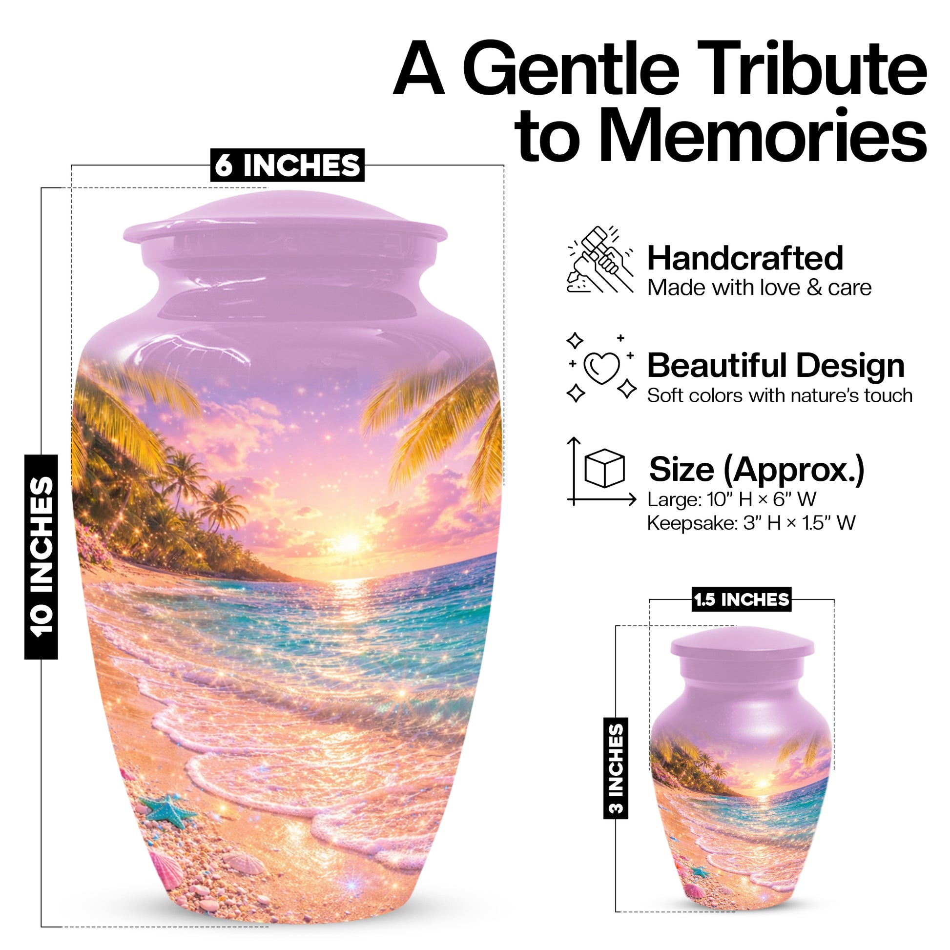 Beach Urn for Human Ashes -  Ocean Wave Memorial Keepsake | Beautiful Urns for Mom & Women