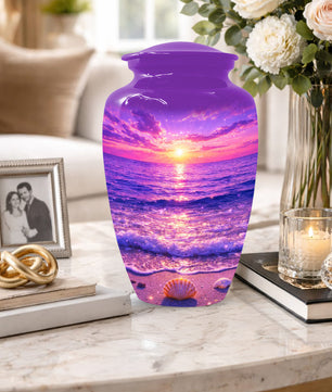 Purple Ocean Sunset Urn for Mom -  Beautiful Cremation Memorial Urns for Women