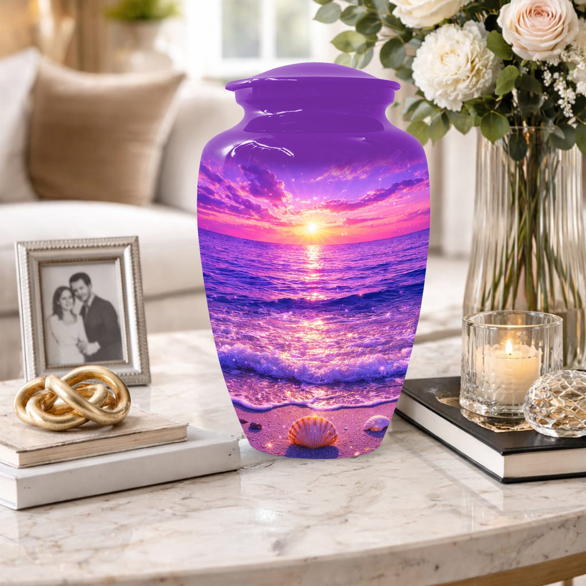 Purple Ocean Sunset Urn for Mom -  Beautiful Cremation Memorial Urns for Women