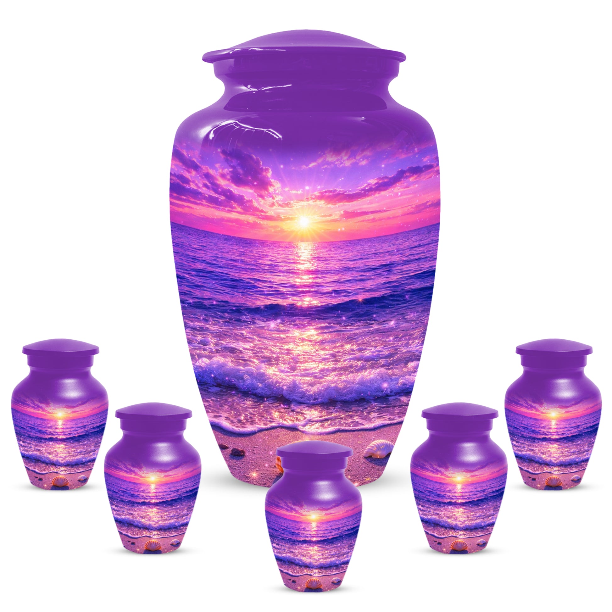 Purple Ocean Sunset Urn for Mom -  Beautiful Cremation Memorial Urns for Women