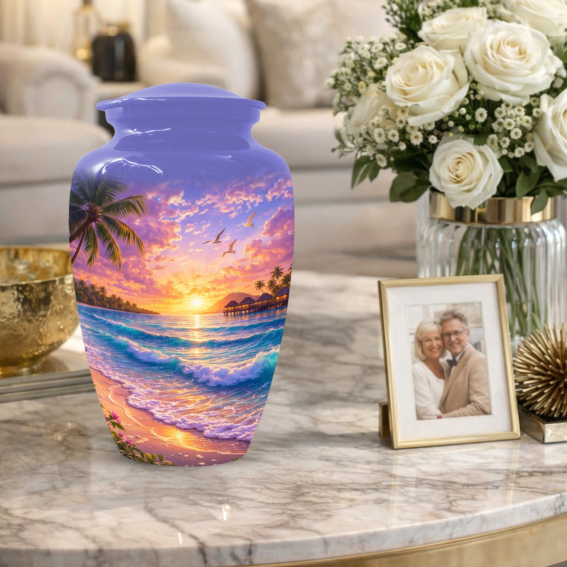 Beach Sunset Memorial Urn for Mom - Beautiful Cremation Urns for Women