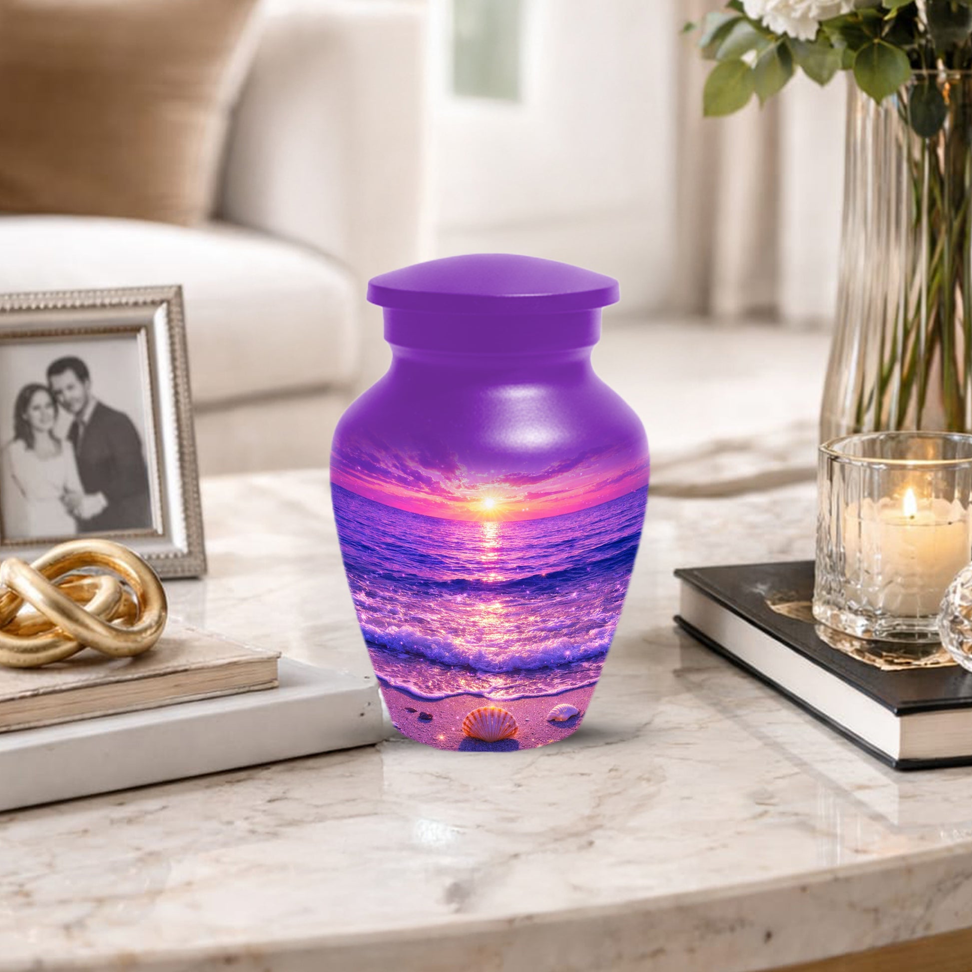 Purple Ocean Sunset Urn for Mom -  Beautiful Cremation Memorial Urns for Women
