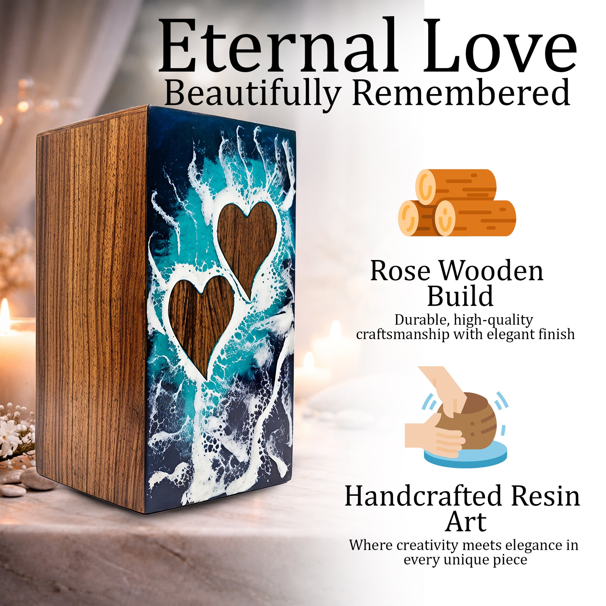 Ocean Couple Urn For Ashes - Personalized Wooden Companion Extra Large Urns Box