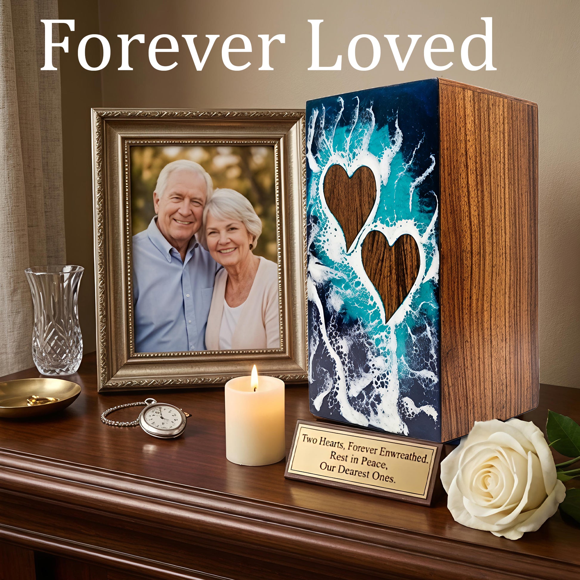 Ocean Couple Urn For Ashes - Personalized Wooden Companion Extra Large Urns Box