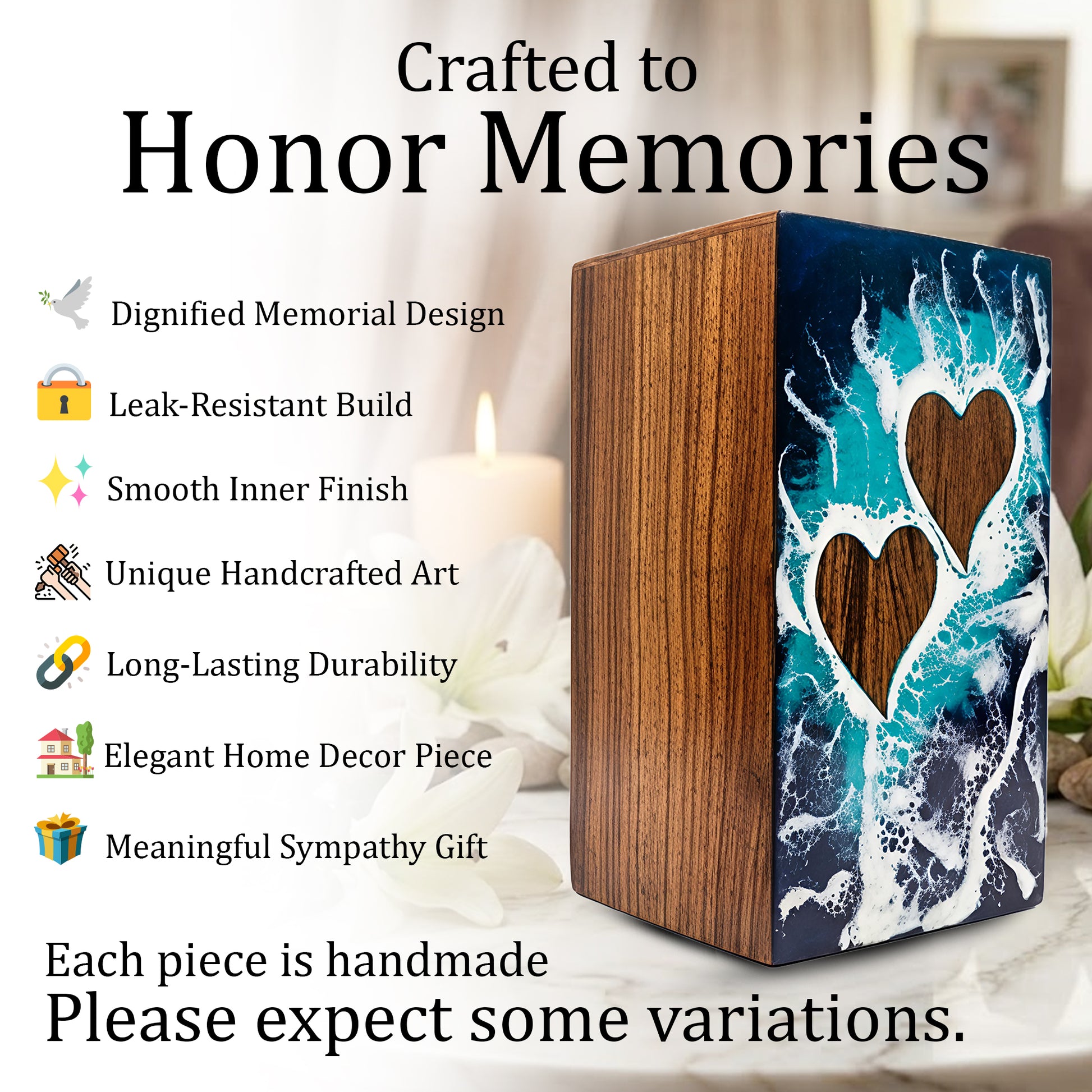 Ocean Couple Urn For Ashes - Personalized Wooden Companion Extra Large Urns Box