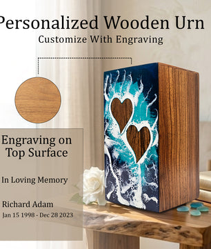 Ocean Couple Urn For Ashes - Personalized Wooden Companion Extra Large Urns Box