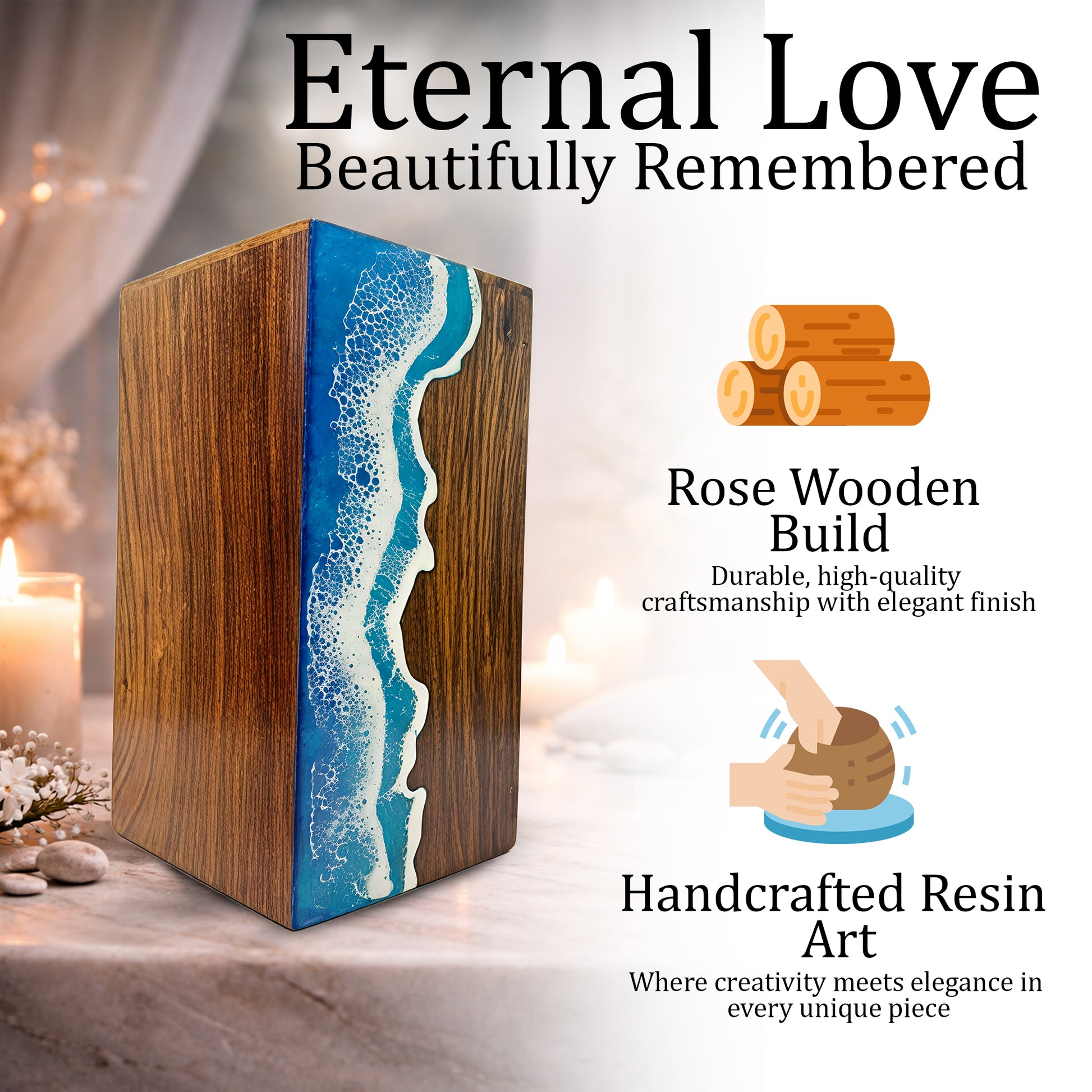 Ocean Urn For Ashes - Large Custom Wooden Keepsake Urns For Male & Female