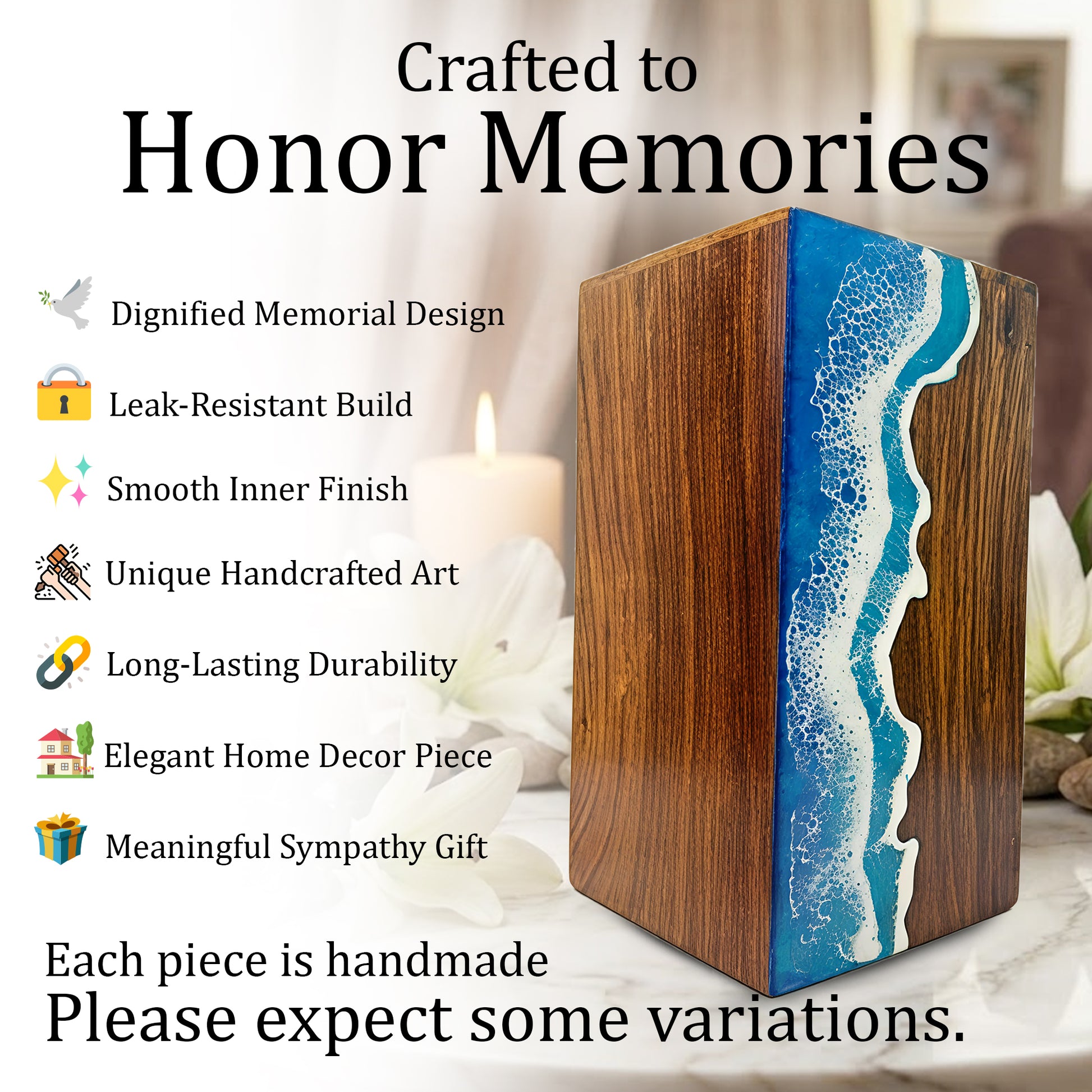 Ocean Urn For Ashes - Large Custom Wooden Keepsake Urns For Male & Female