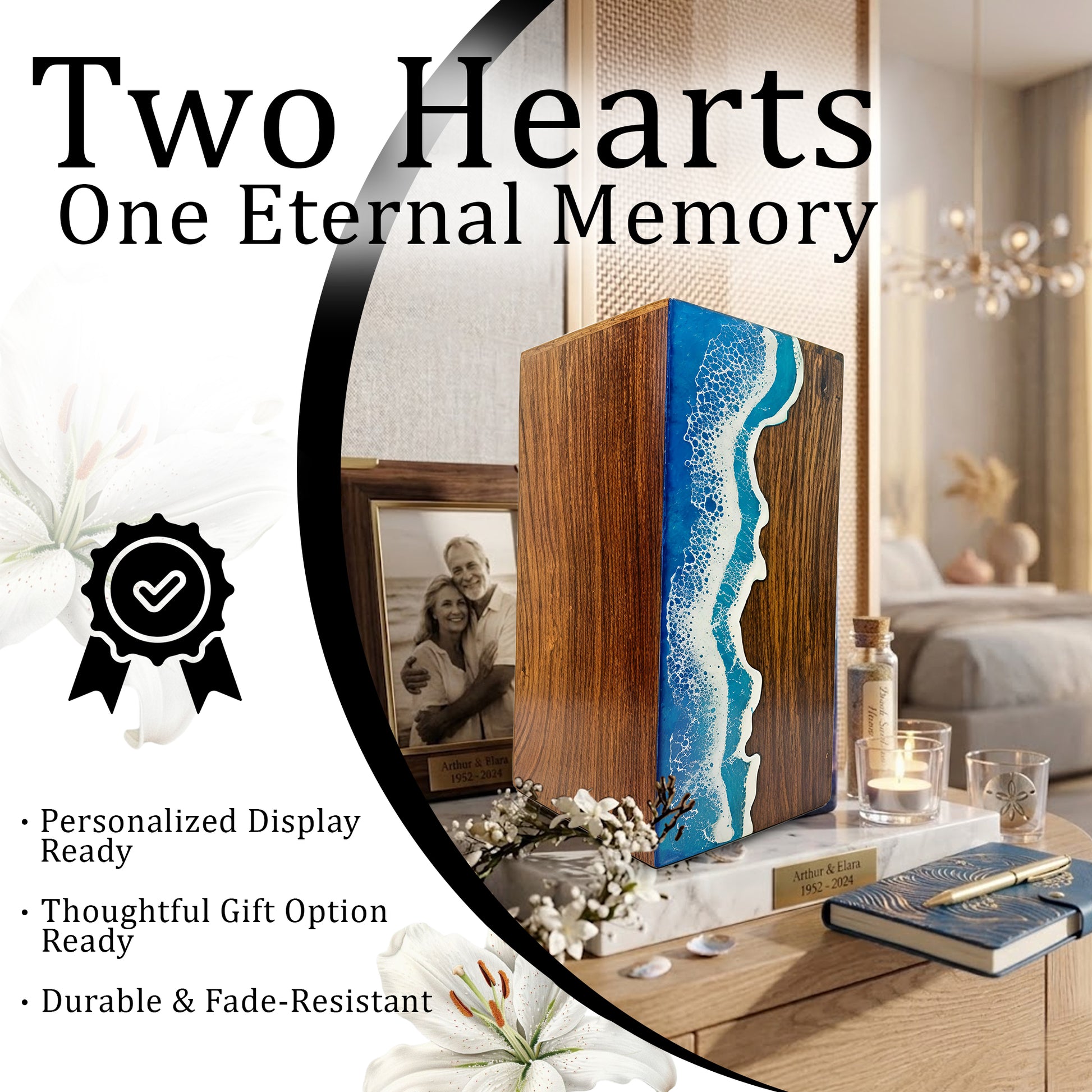 Ocean Urn For Ashes - Large Custom Wooden Keepsake Urns For Male & Female