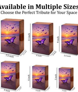Purple Butterfly Urn For Ashes - Ocean Sunset Beach Keepsake Urns with Butterflies