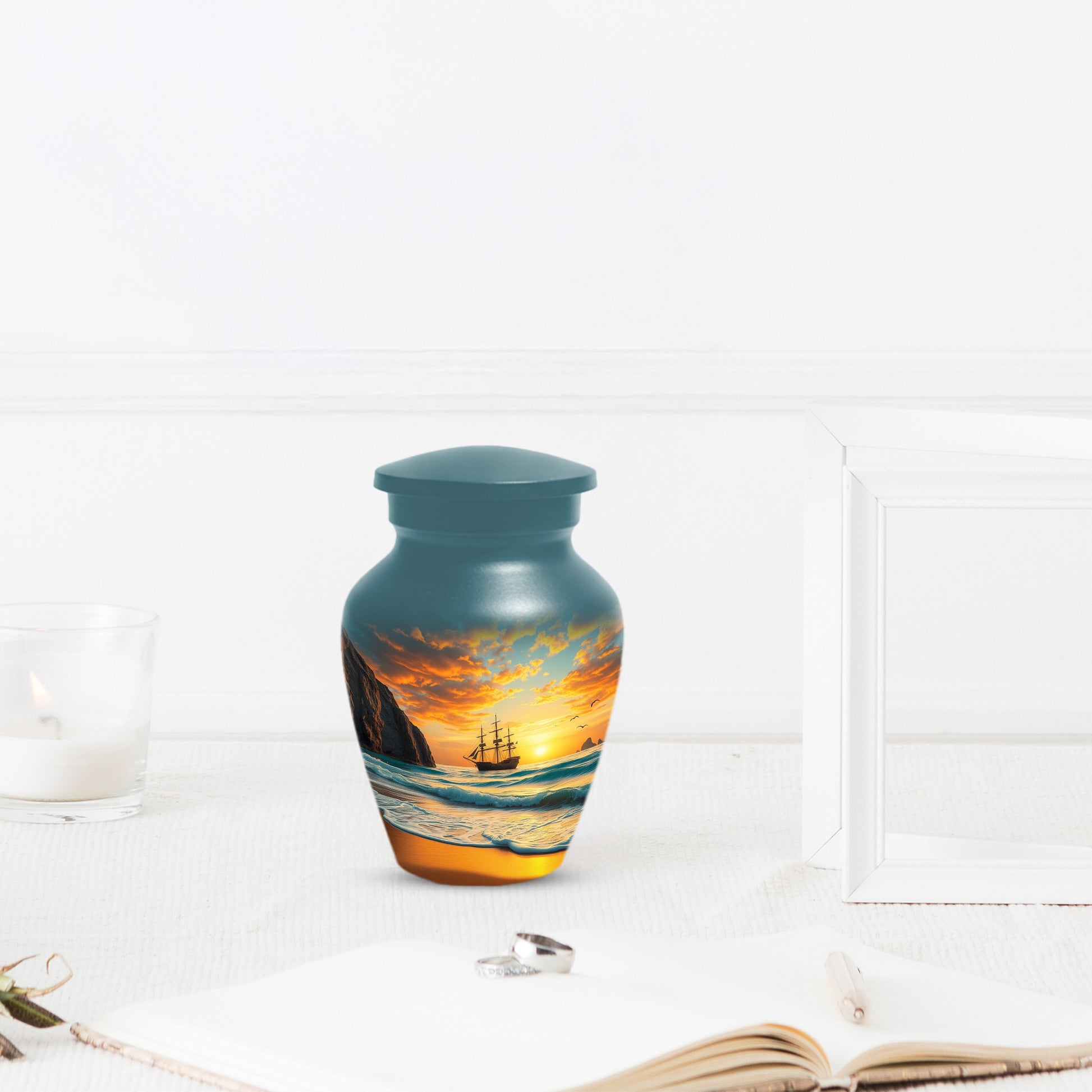 Beach Urn for Mom – Custom Ocean Sunset Cremation Urns for Ashes | Coastal Memorial Keepsake for Female