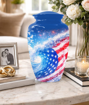 American Flag Memorial Urn for Dad -  Patriotic Cremation Urns for Men