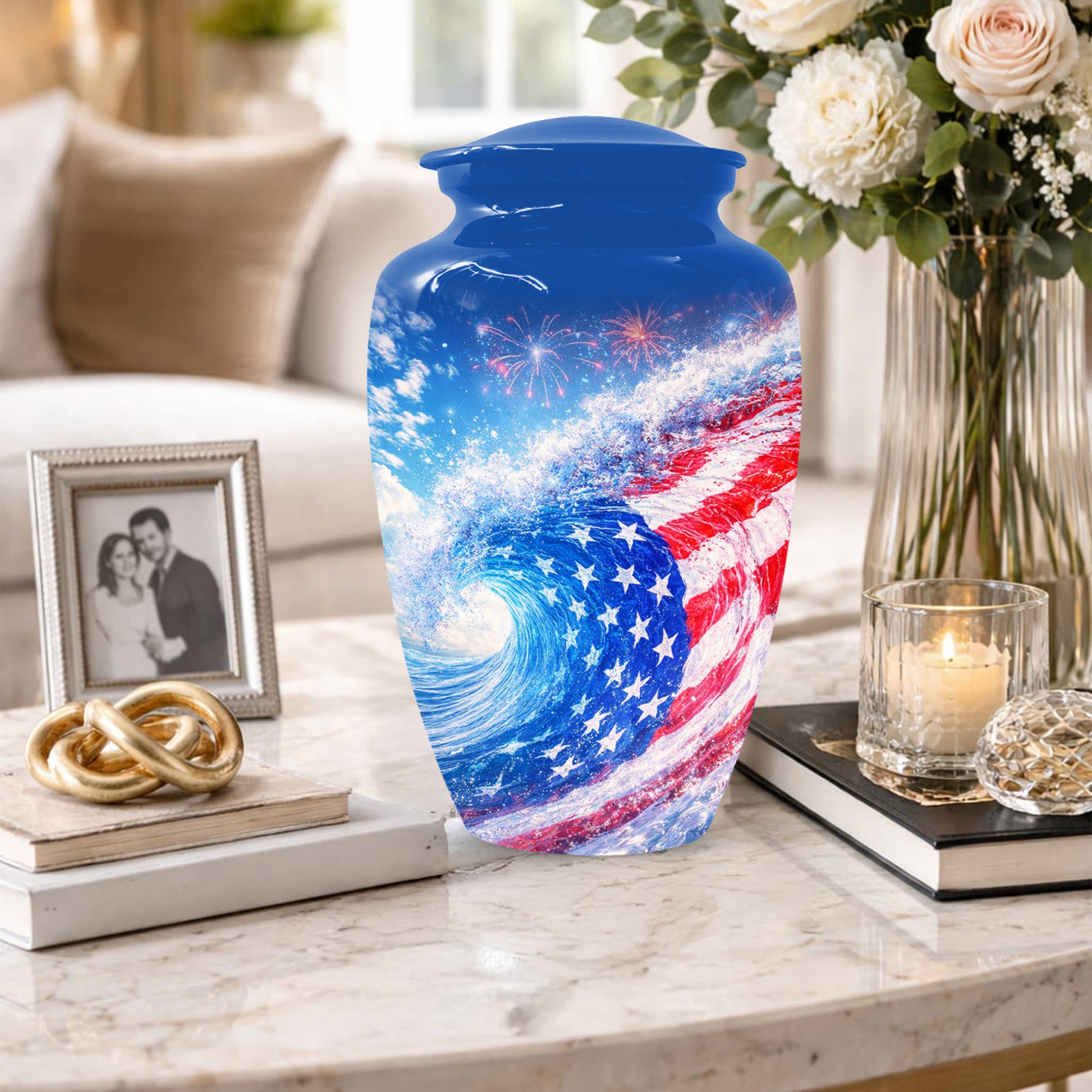 American Flag Memorial Urn for Dad -  Patriotic Cremation Urns for Men
