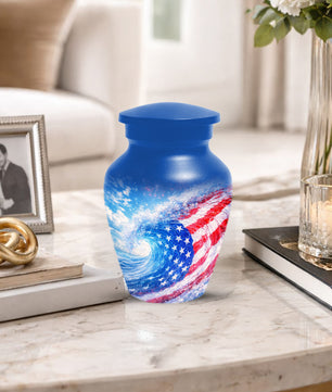 American Flag Memorial Urn for Dad -  Patriotic Cremation Urns for Men