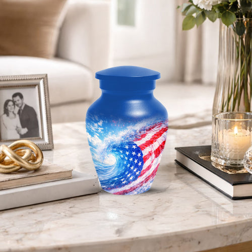 American Flag Memorial Urn for Dad -  Patriotic Cremation Urns for Men