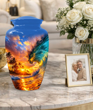 Sunset Wave Memorial Urn for Mom -  Beautiful Ocean Cremation Urns for Women