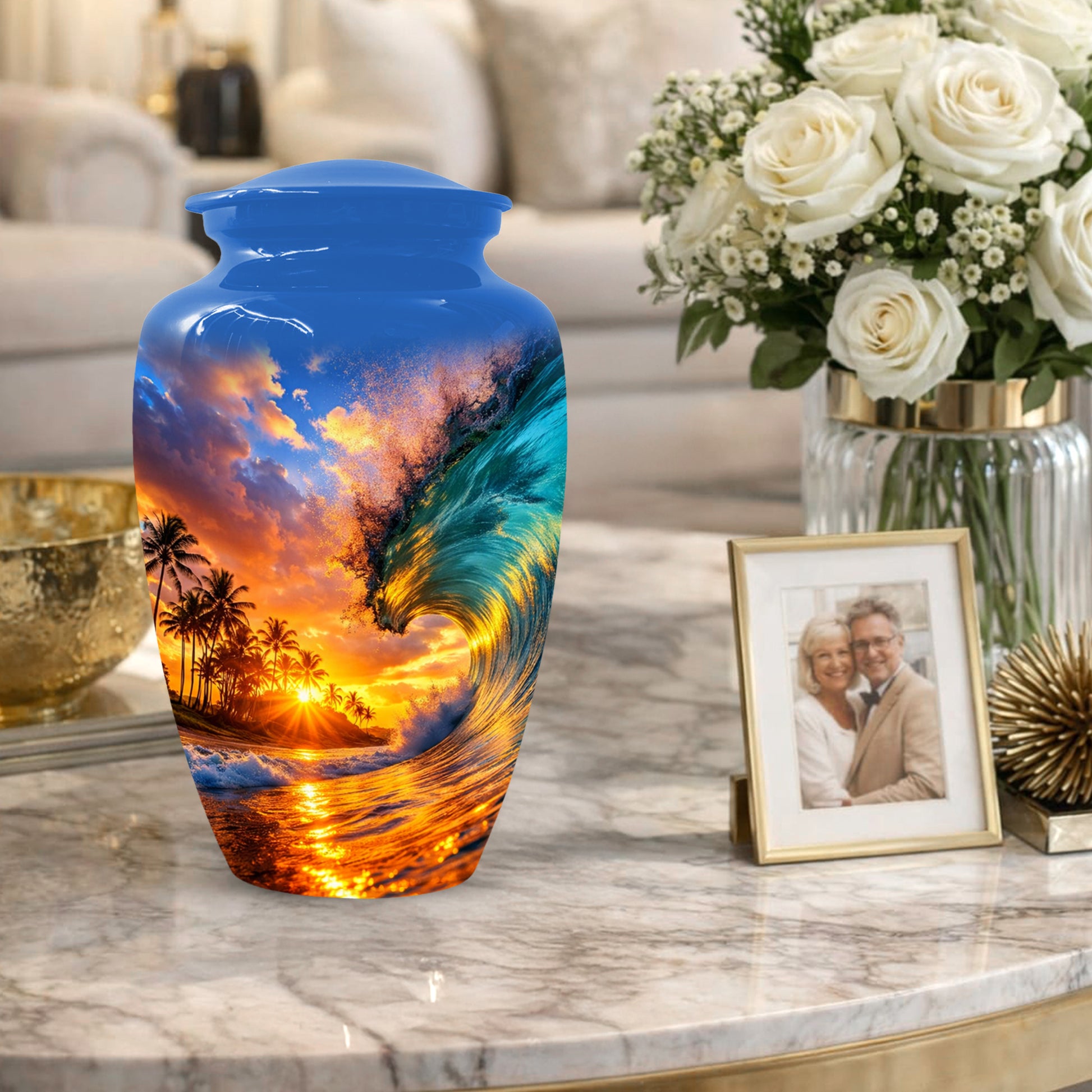 Sunset Wave Memorial Urn for Mom -  Beautiful Ocean Cremation Urns for Women