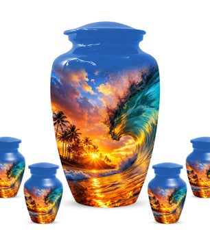 Sunset Wave Memorial Urn for Mom -  Beautiful Ocean Cremation Urns for Women
