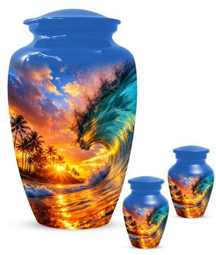 Sunset Wave Memorial Urn for Mom -  Beautiful Ocean Cremation Urns for Women