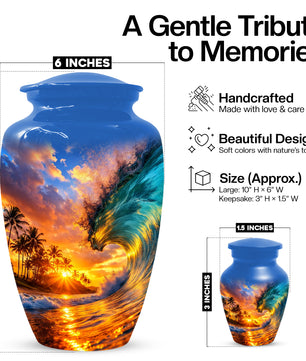 Sunset Wave Memorial Urn for Mom -  Beautiful Ocean Cremation Urns for Women