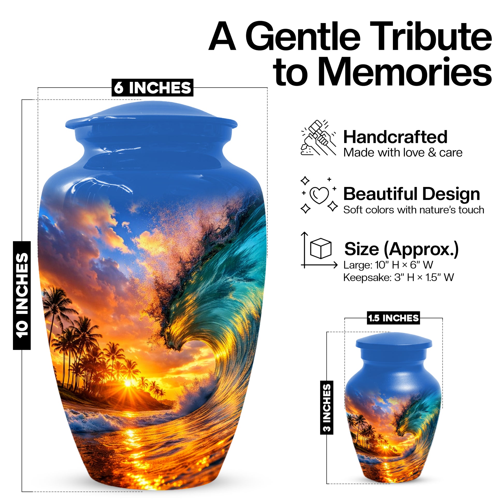 Sunset Wave Memorial Urn for Mom -  Beautiful Ocean Cremation Urns for Women