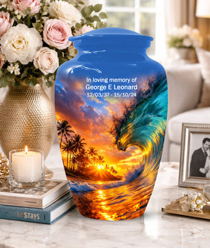 Sunset Wave Memorial Urn for Mom -  Beautiful Ocean Cremation Urns for Women