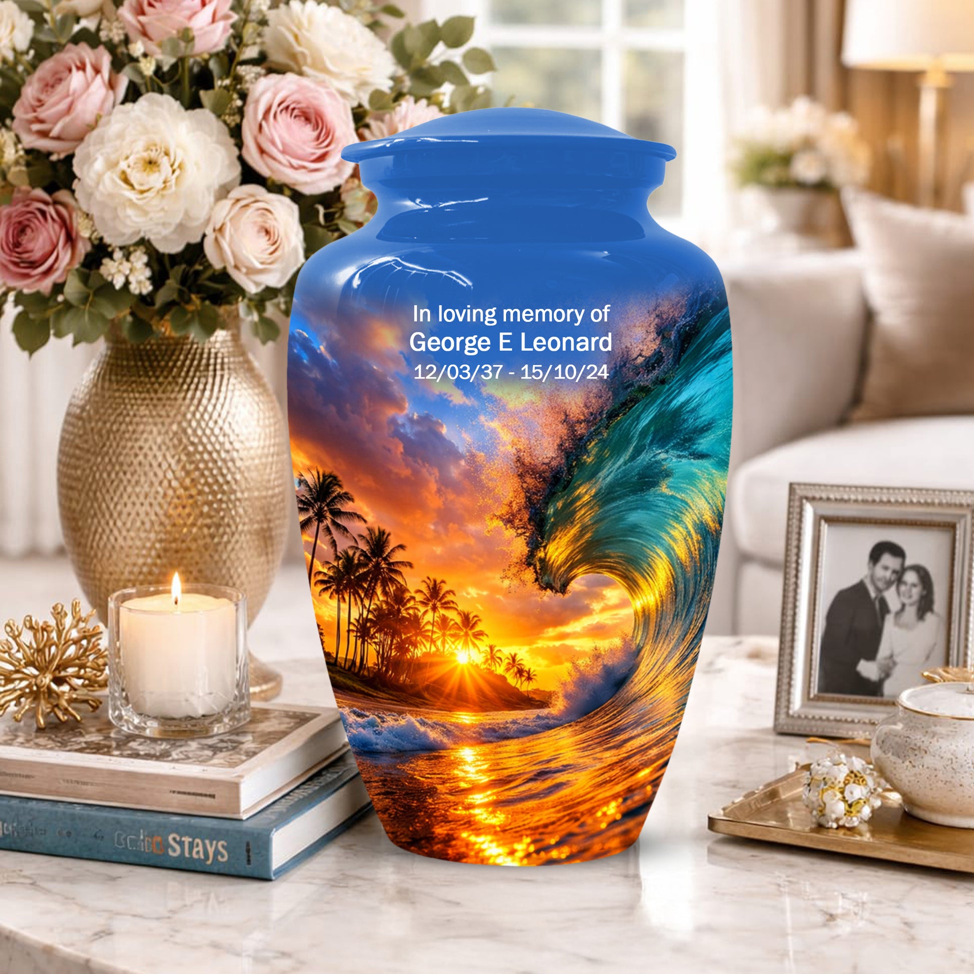 Sunset Wave Memorial Urn for Mom -  Beautiful Ocean Cremation Urns for Women