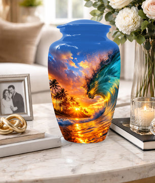 Sunset Wave Memorial Urn for Mom -  Beautiful Ocean Cremation Urns for Women