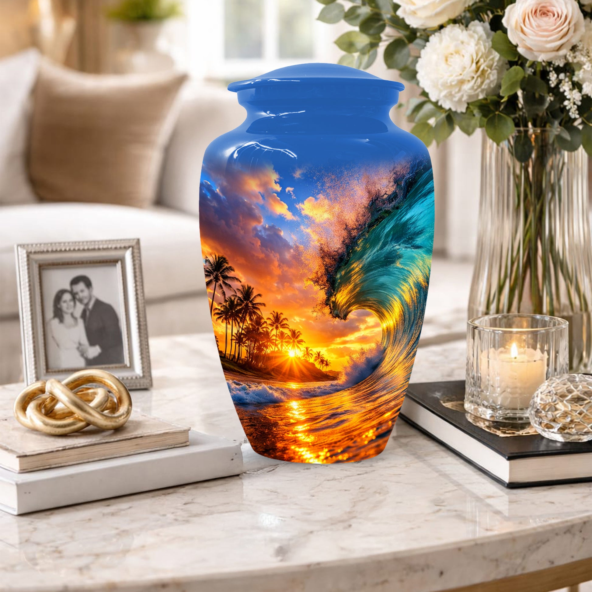 Sunset Wave Memorial Urn for Mom -  Beautiful Ocean Cremation Urns for Women