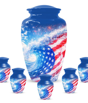 American Flag Memorial Urn for Dad -  Patriotic Cremation Urns for Men