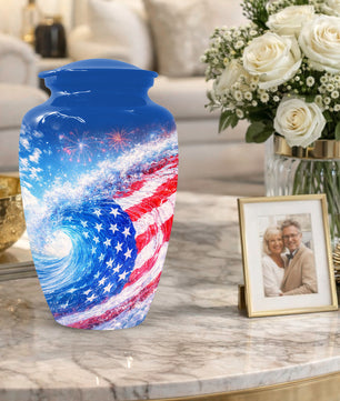 American Flag Memorial Urn for Dad -  Patriotic Cremation Urns for Men
