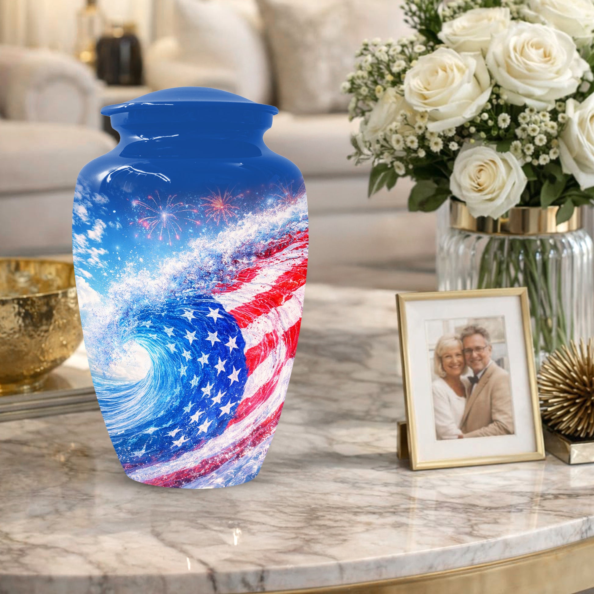 American Flag Memorial Urn for Dad -  Patriotic Cremation Urns for Men