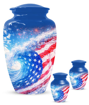 American Flag Memorial Urn for Dad -  Patriotic Cremation Urns for Men