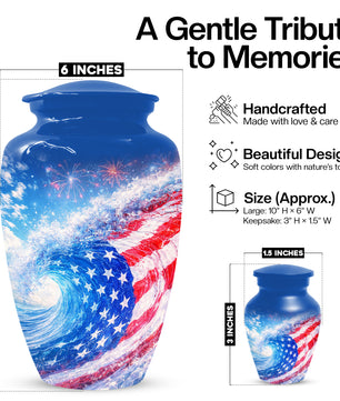 American Flag Memorial Urn for Dad -  Patriotic Cremation Urns for Men