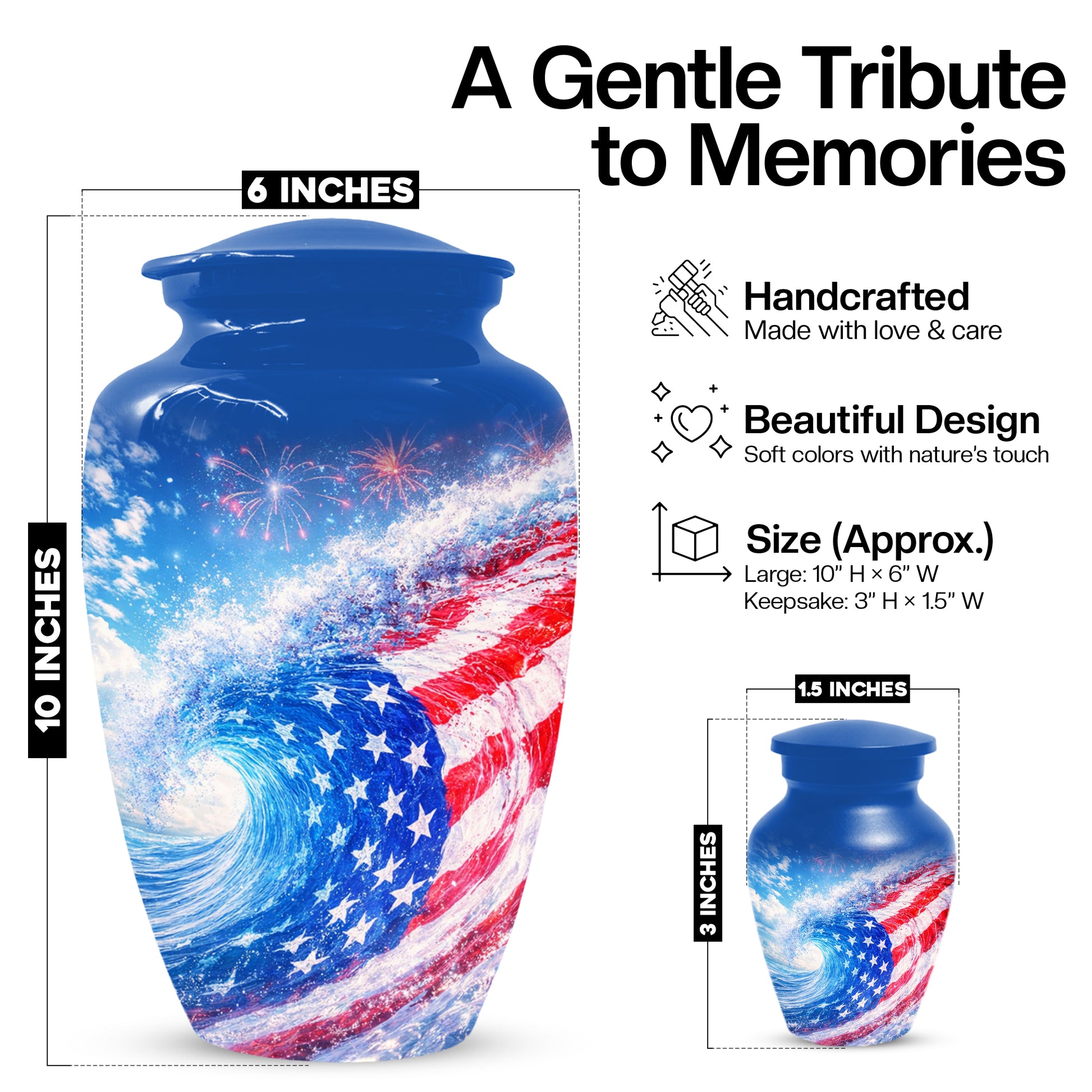 American Flag Memorial Urn for Dad -  Patriotic Cremation Urns for Men