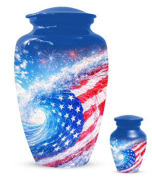 American Flag Memorial Urn for Dad -  Patriotic Cremation Urns for Men