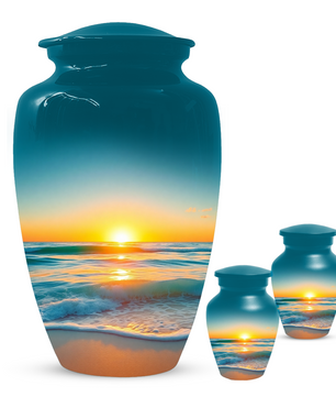 Beach Sunset Memorial Urn for Human Ashes, Ocean Cremation Urn