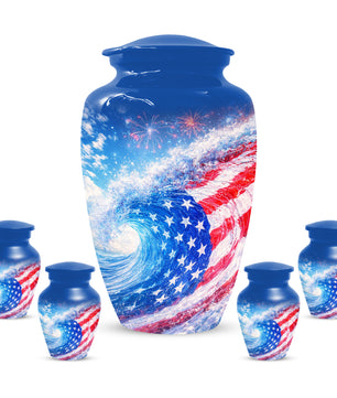 American Flag Memorial Urn for Dad -  Patriotic Cremation Urns for Men