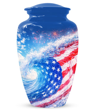 American Flag Memorial Urn for Dad -  Patriotic Cremation Urns for Men