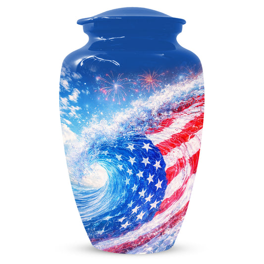American Flag Memorial Urn for Dad -  Patriotic Cremation Urns for Men