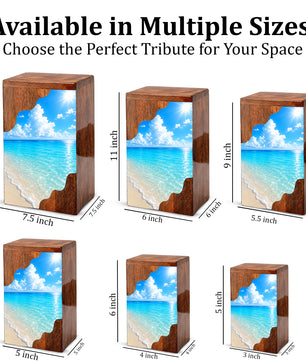 Serene Beach Wooden Cremation Urn – Personalized Memorial Urn for Human Ashes