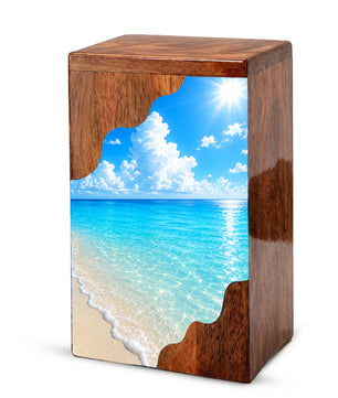 Serene Beach Wooden Cremation Urn – Personalized Memorial Urn for Human Ashes