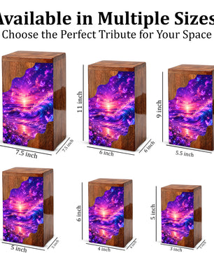 Celestial Ocean Wooden Cremation Urn – Beach Theme Wooden Urn for Human Ashes
