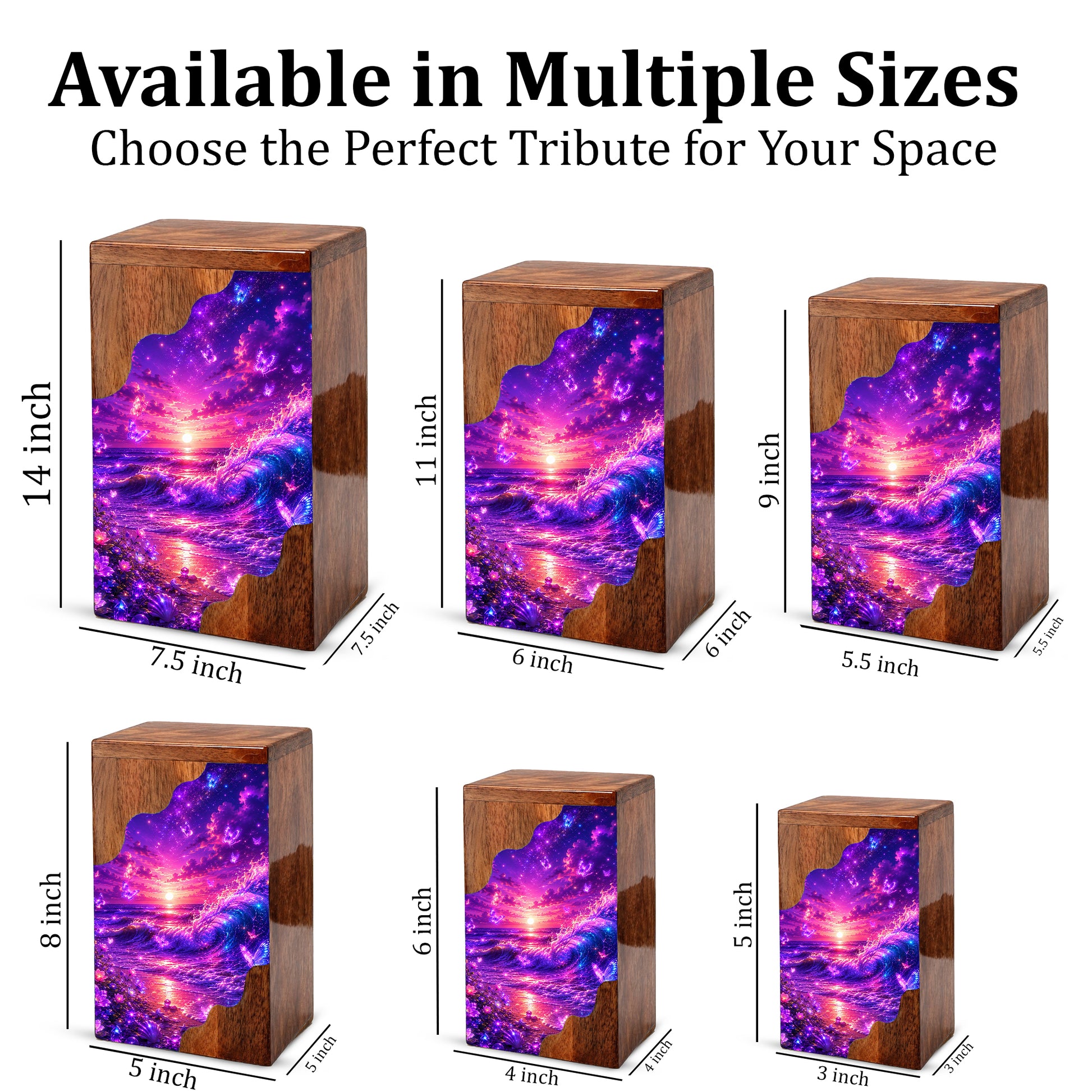 Celestial Ocean Wooden Cremation Urn – Beach Theme Wooden Urn for Human Ashes