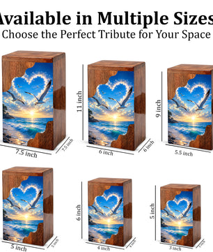 Seaside Sky Wooden Cremation Urn – Ocean Sunset Memorial Urn for Human Ashes