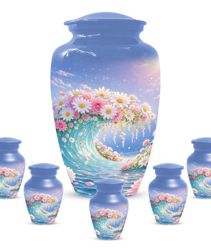 Daisy Flower Cremation Urn for Ashes - Ocean Wave Memorial Keepsake Urns for Women
