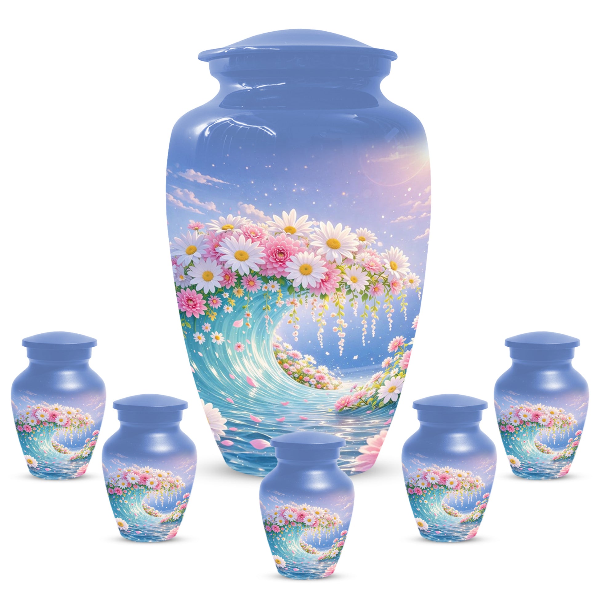 Daisy Flower Cremation Urn for Ashes - Ocean Wave Memorial Keepsake Urns for Women