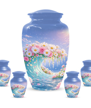 Daisy Flower Cremation Urn for Ashes - Ocean Wave Memorial Keepsake Urns for Women