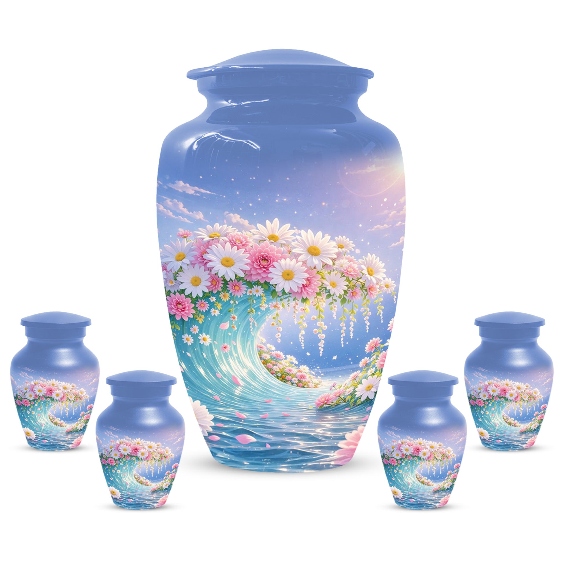 Daisy Flower Cremation Urn for Ashes - Ocean Wave Memorial Keepsake Urns for Women