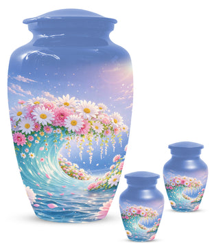 Daisy Flower Cremation Urn for Ashes - Ocean Wave Memorial Keepsake Urns for Women